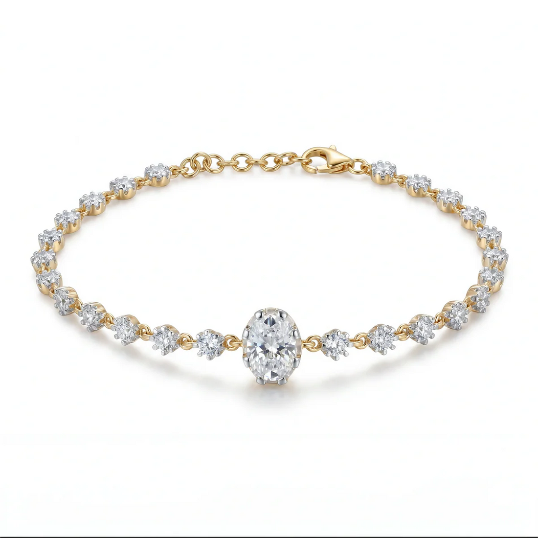 Classic Oval Cut Diamond Link Bracelet in 925 Sterling Silver