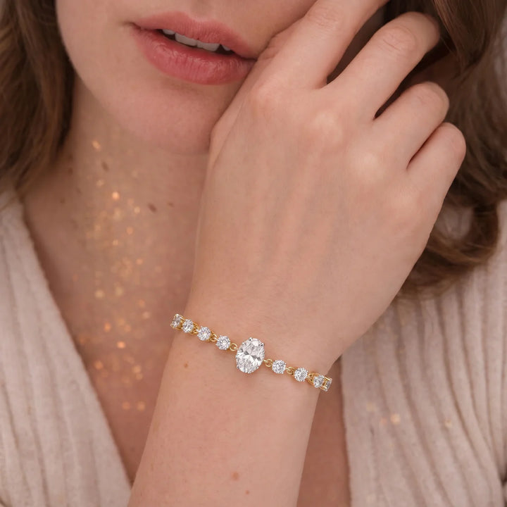 Classic Oval Cut Diamond Link Bracelet in 925 Sterling Silver