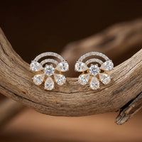 Premium Round & Pear Diamond Curved Stud Earrings in 925 Sterling Silver