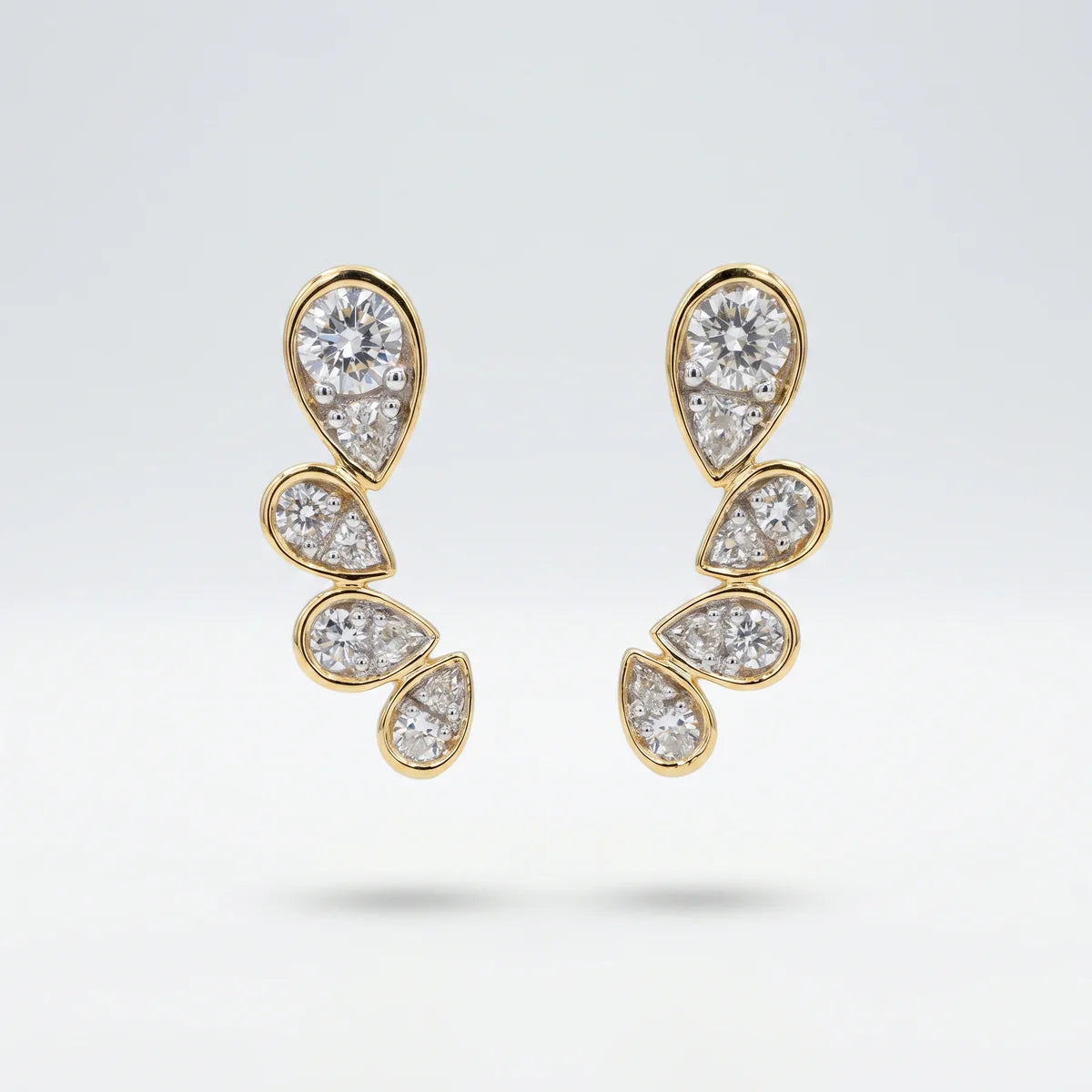Pear Diamond Climber Stud Earrings in 925 Sterling Silver