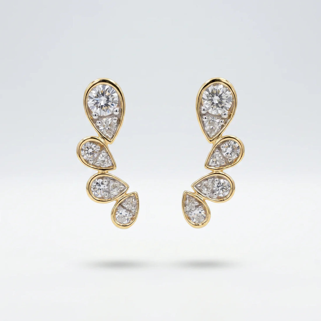 Pear Diamond Climber Stud Earrings in 925 Sterling Silver