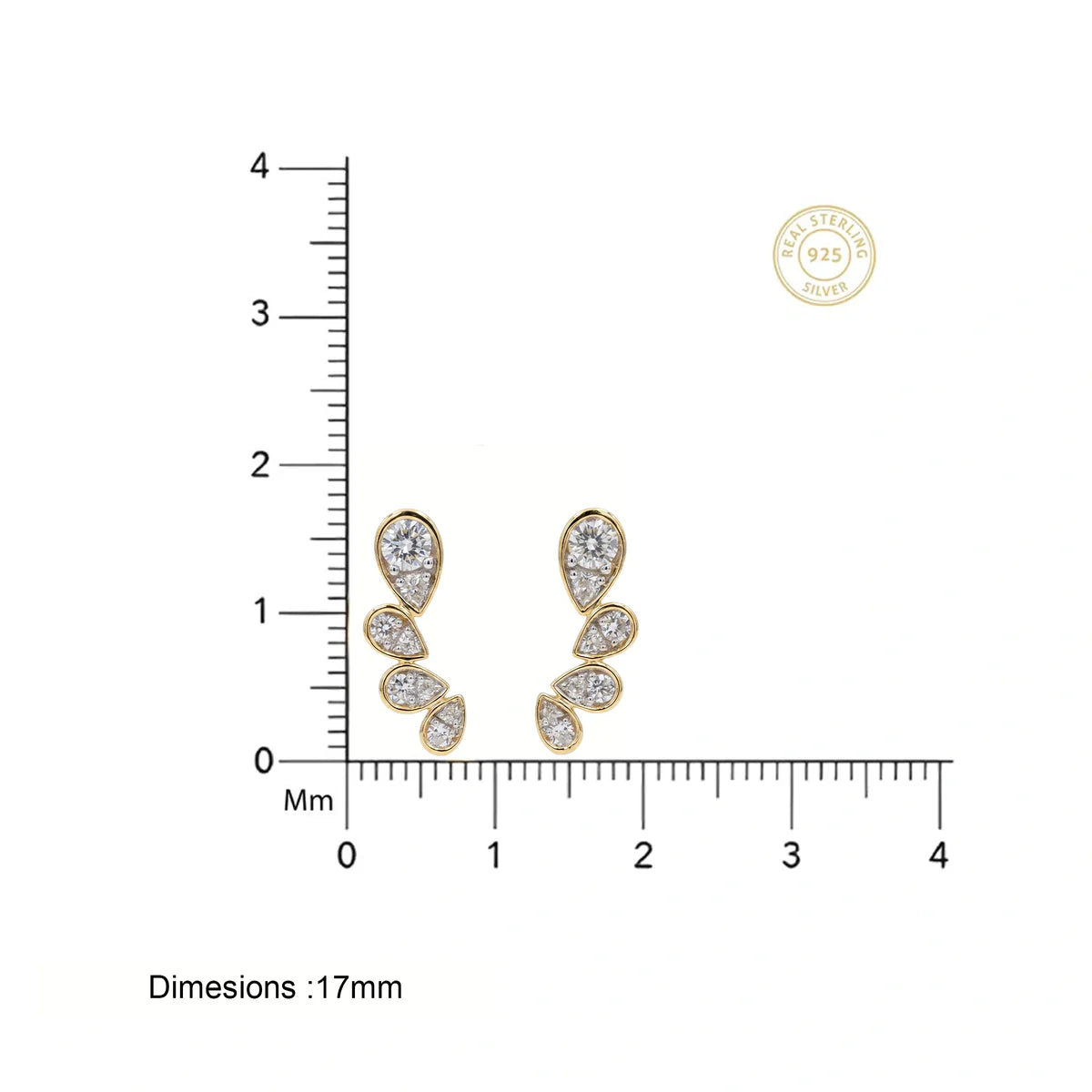 Pear Diamond Climber Stud Earrings in 925 Sterling Silver