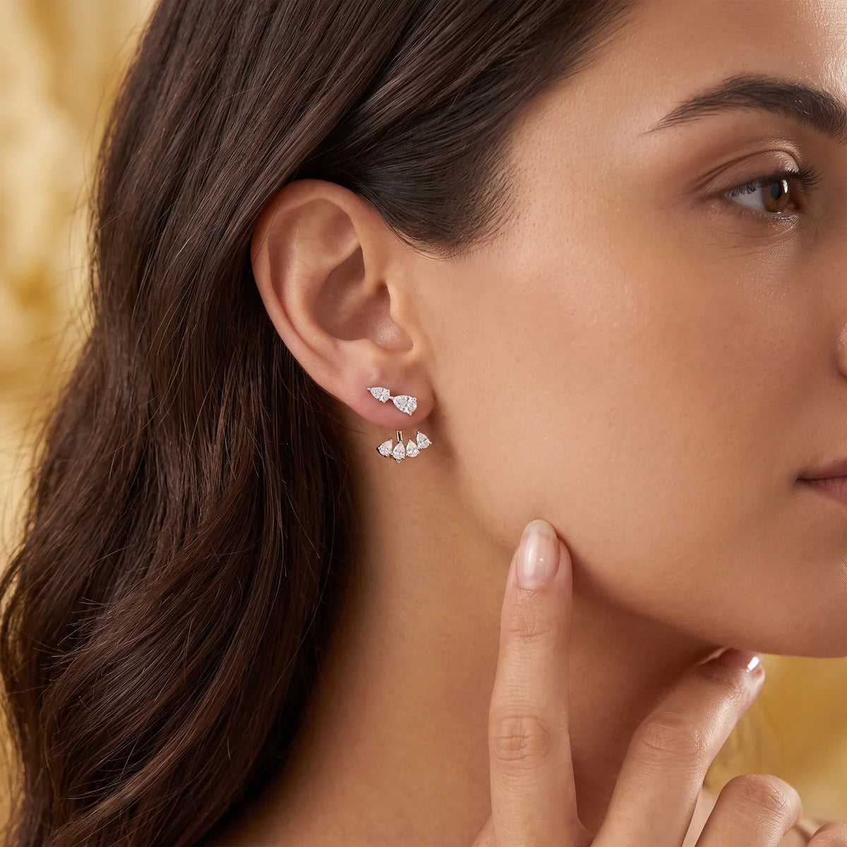 Pear-Shaped Diamond Convertible Ear Jacket Earrings in 925 Sterling Silver