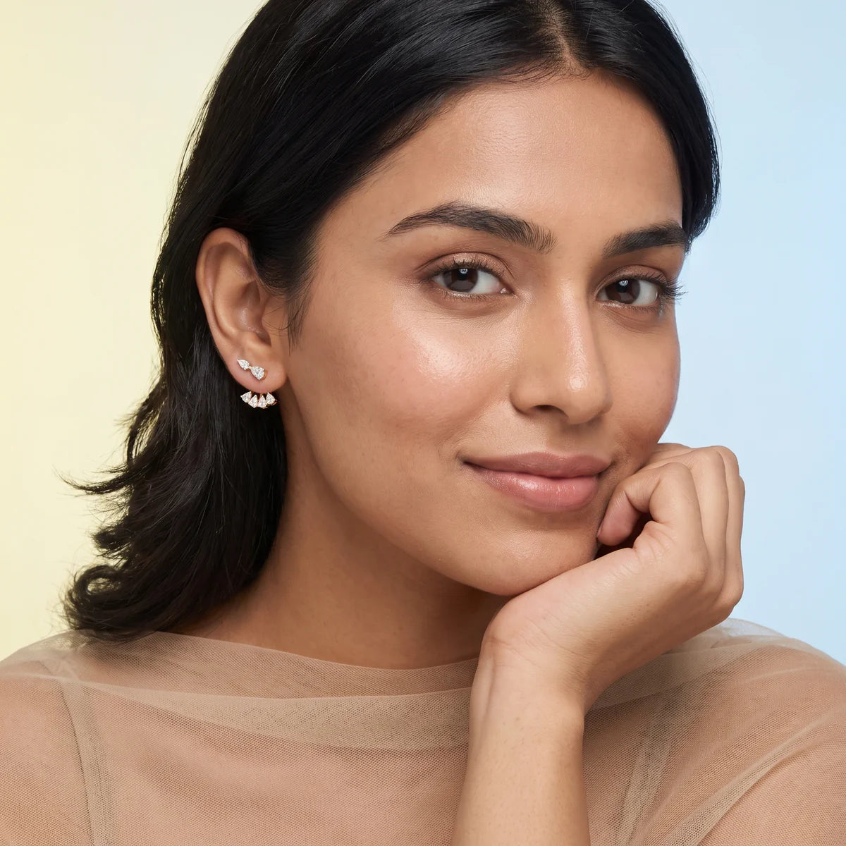 Pear-Shaped Diamond Convertible Ear Jacket Earrings in 925 Sterling Silver