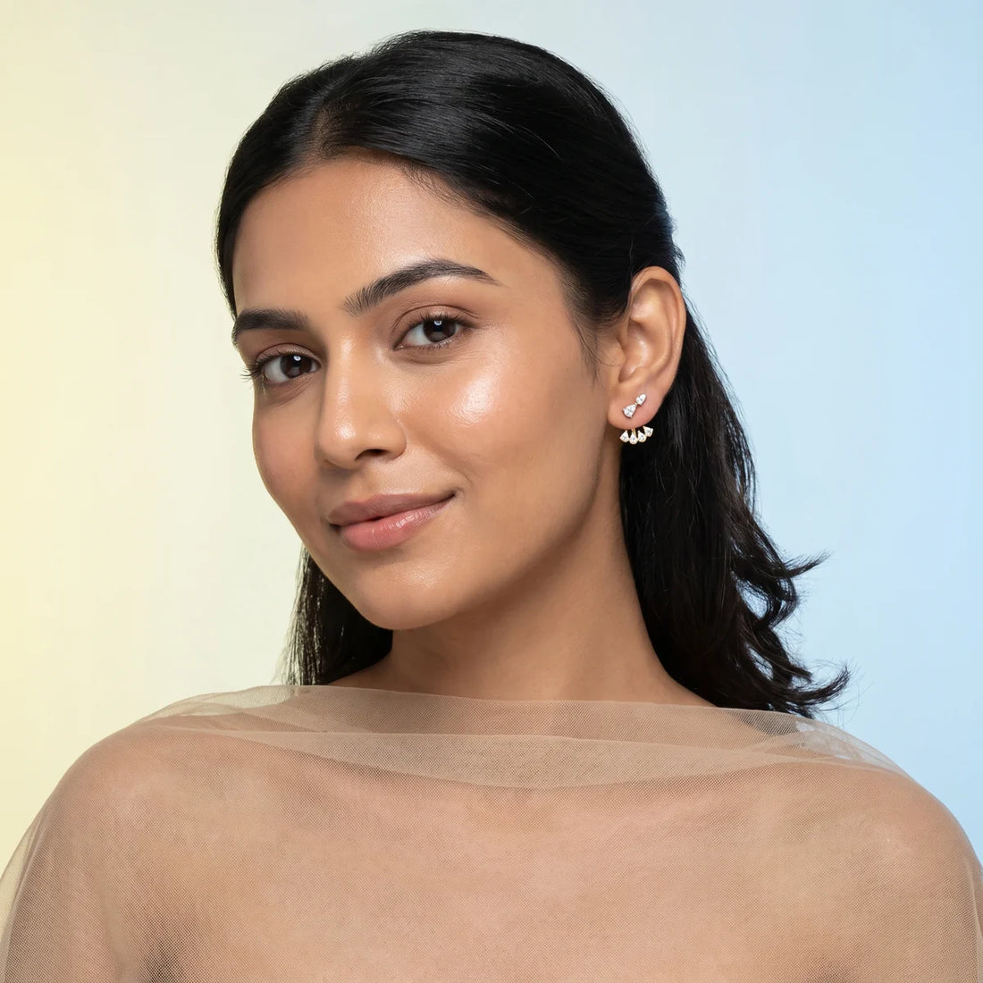 Pear-Shaped Diamond Convertible Ear Jacket Earrings in 925 Sterling Silver
