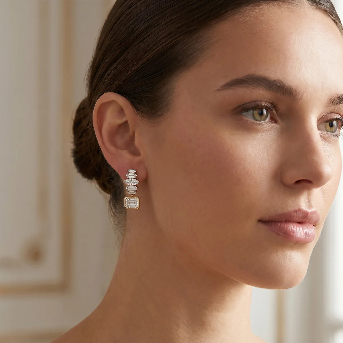 Emerald Cut & Marquise Diamond Statement Drop Earrings 925 Sterling Silver