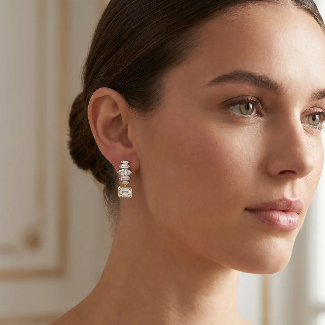 Emerald Cut & Marquise Diamond Statement Drop Earrings 925 Sterling Silver