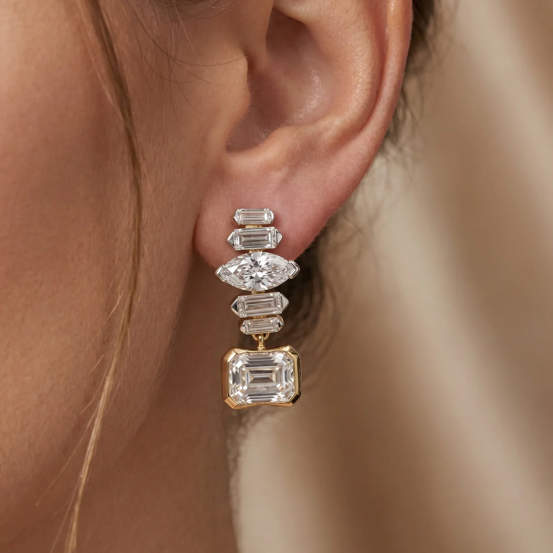 Emerald Cut & Marquise Diamond Statement Drop Earrings 925 Sterling Silver