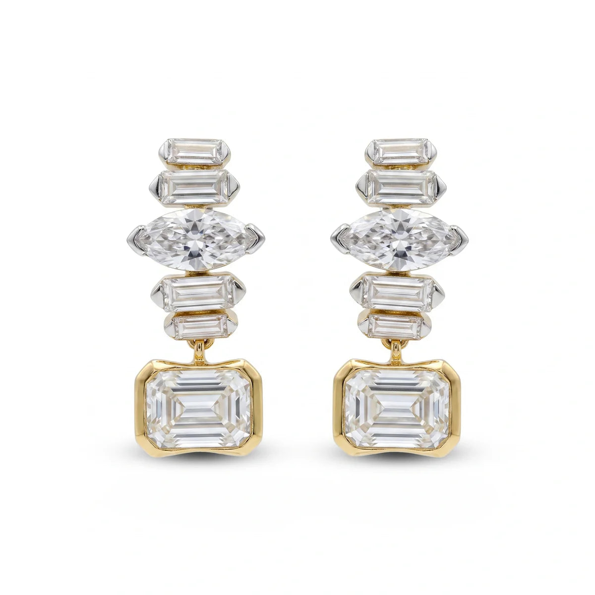 Emerald Cut & Marquise Diamond Statement Drop Earrings 925 Sterling Silver