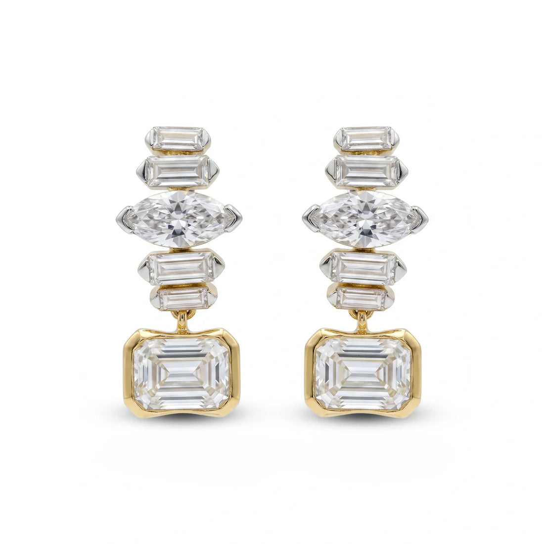 Emerald Cut & Marquise Diamond Statement Drop Earrings 925 Sterling Silver