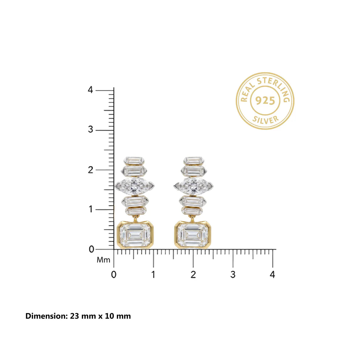 Emerald Cut & Marquise Diamond Statement Drop Earrings 925 Sterling Silver