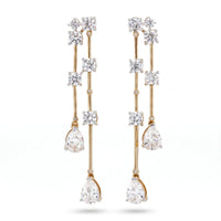 Pear & Round Diamond Double Drop Dangle Earrings in 925 Sterling Silver