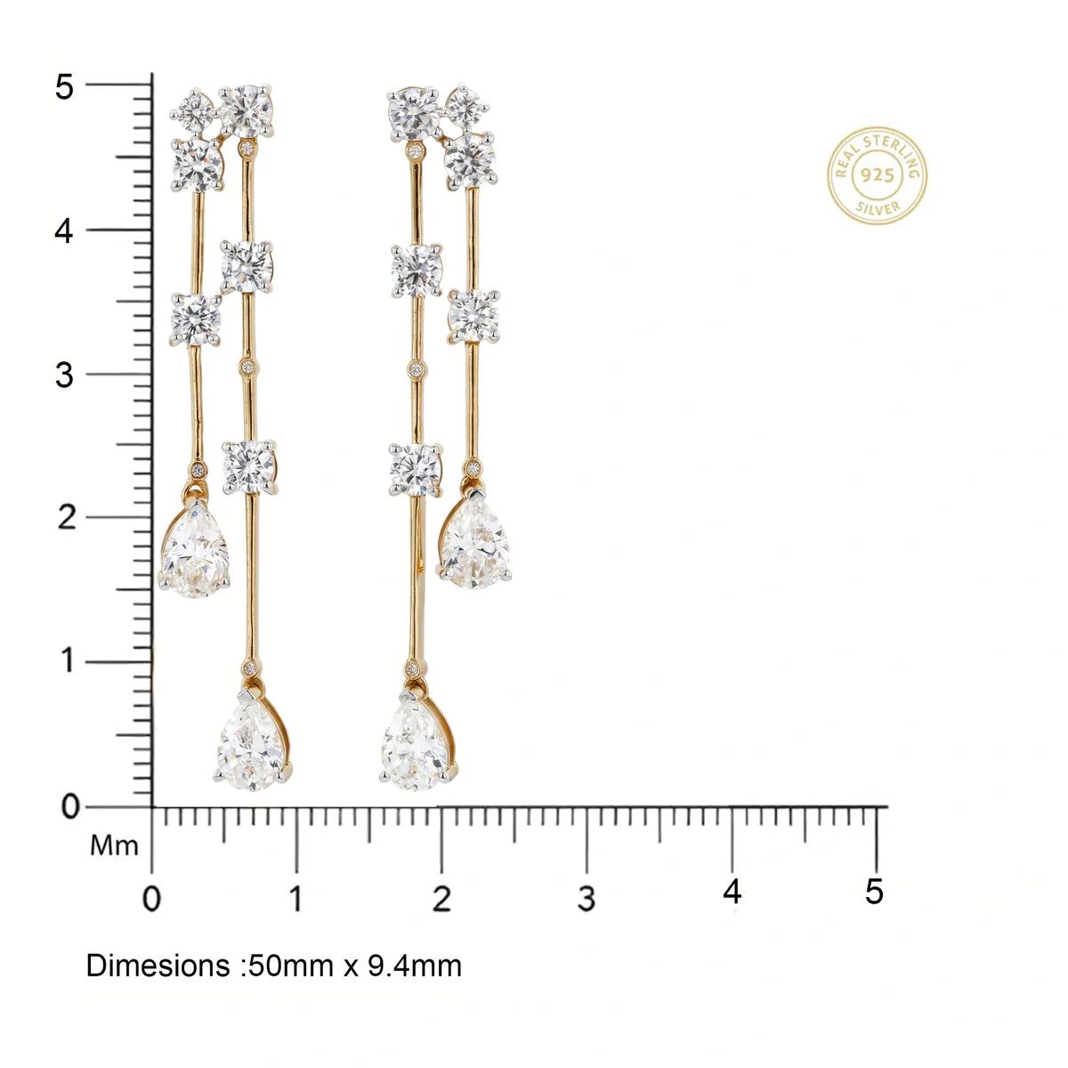 Pear & Round Diamond Double Drop Dangle Earrings in 925 Sterling Silver