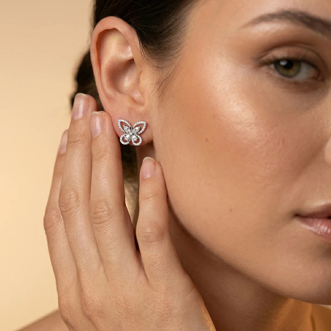Butterfly Pavé Stud Earrings in 925 Sterling Silver