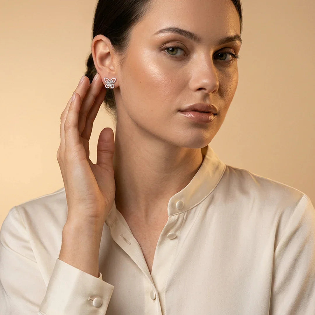 Butterfly Pavé Stud Earrings in 925 Sterling Silver