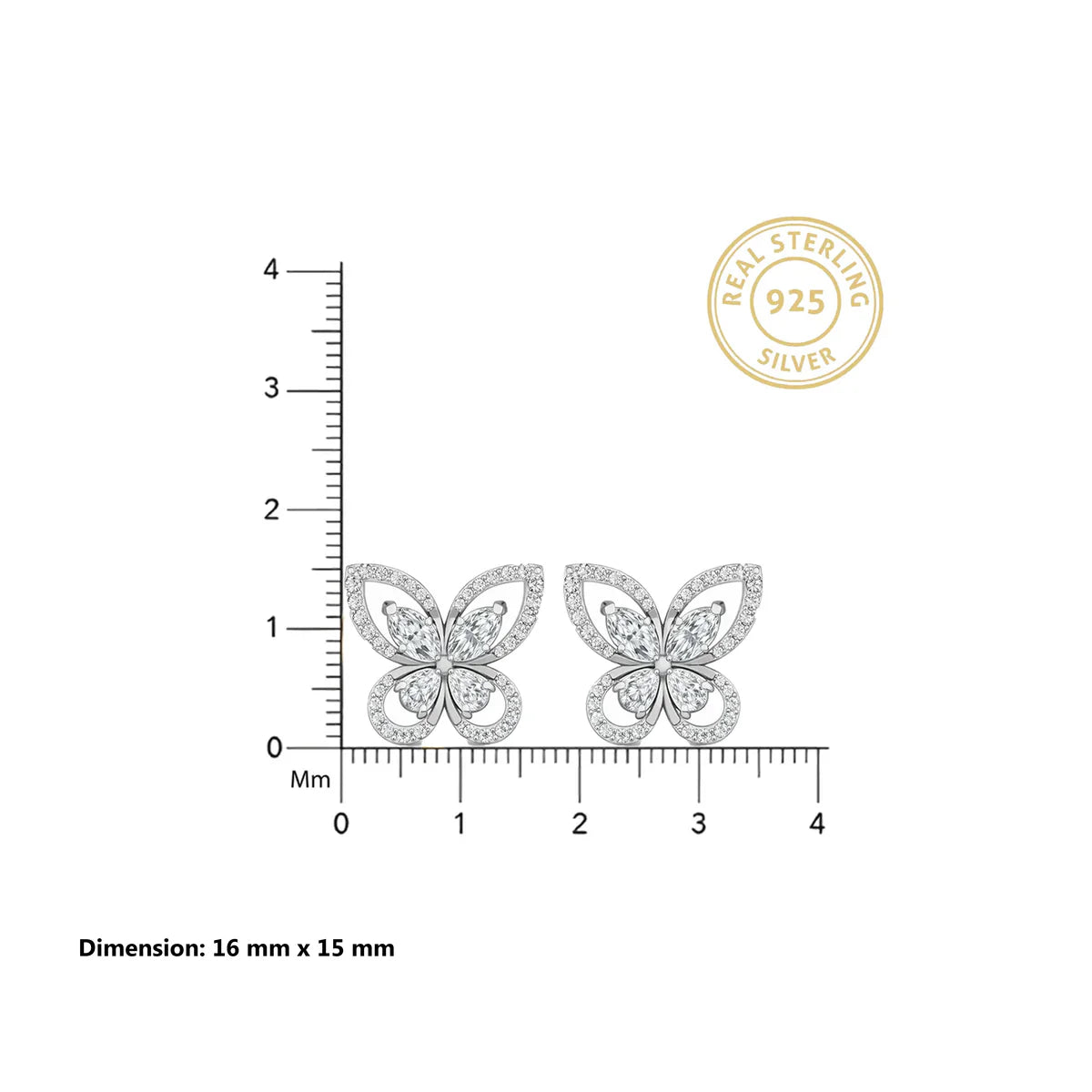 Butterfly Pavé Stud Earrings in 925 Sterling Silver