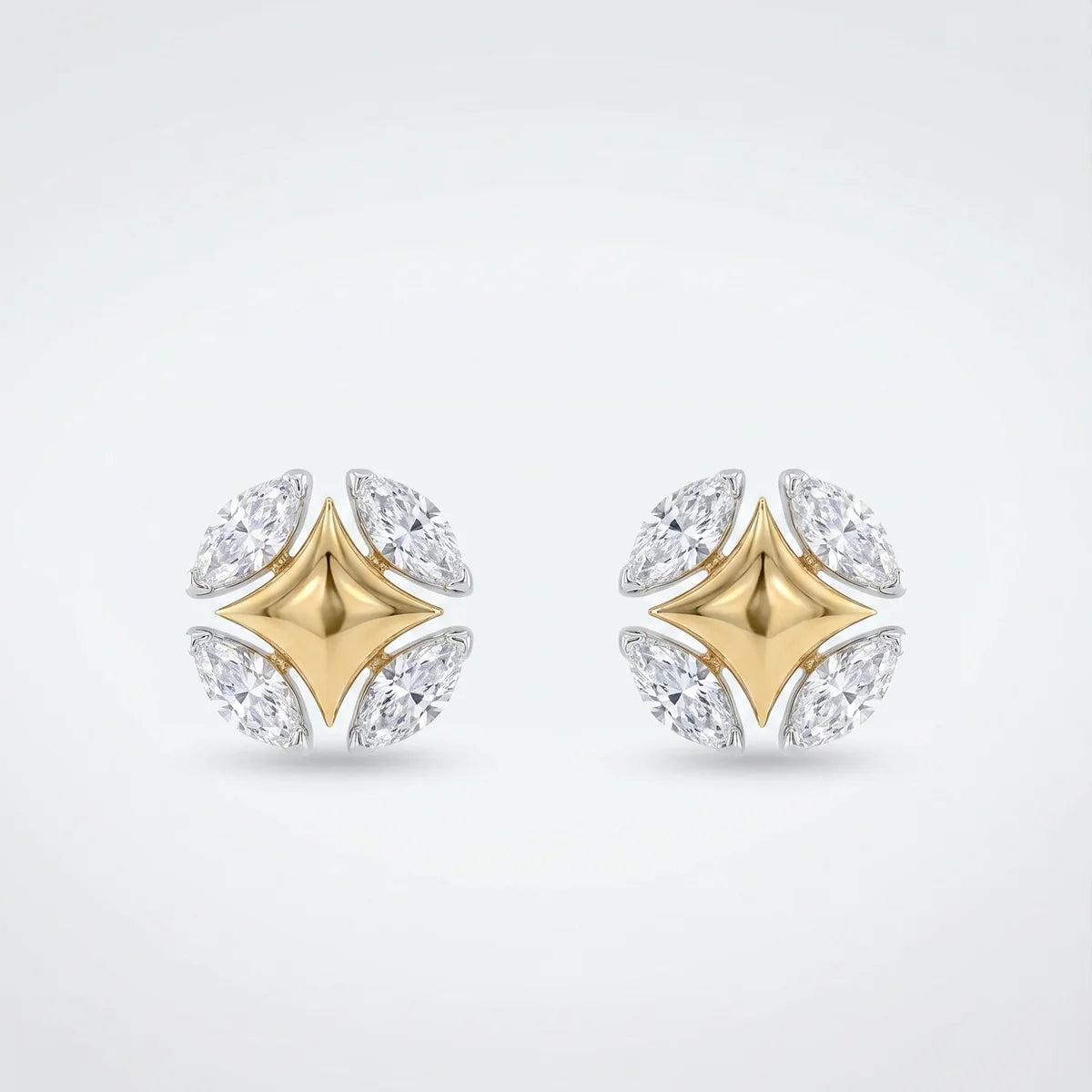 Marquise Diamond Starburst Stud Earrings in 925 Sterling Silver