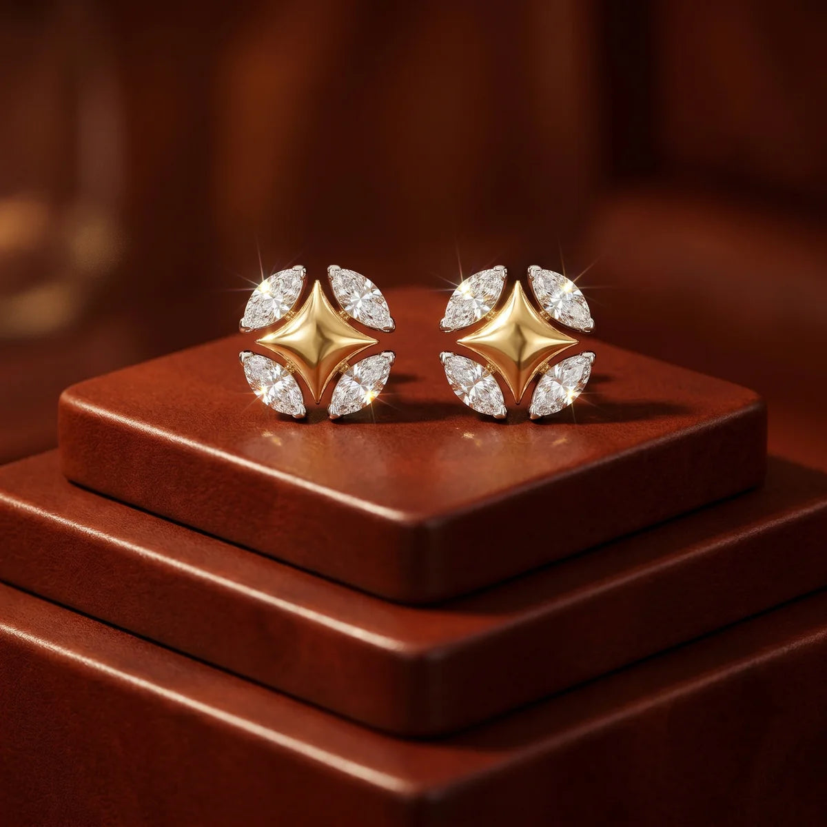 Marquise Diamond Starburst Stud Earrings in 925 Sterling Silver