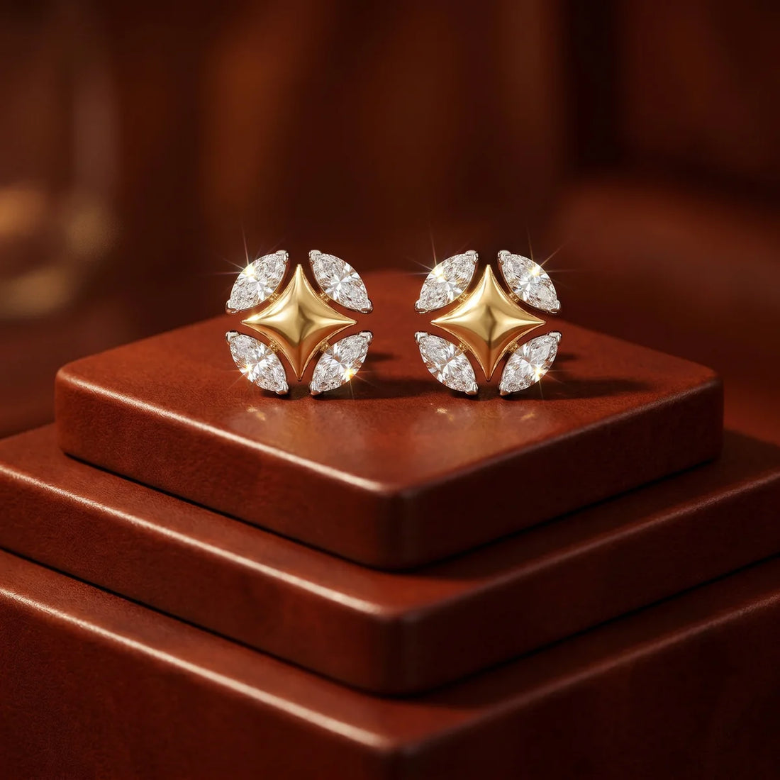 Marquise Diamond Starburst Stud Earrings in 925 Sterling Silver