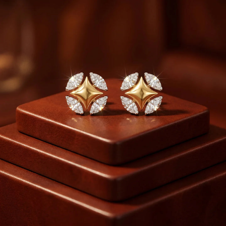 Marquise Diamond Starburst Stud Earrings in 925 Sterling Silver