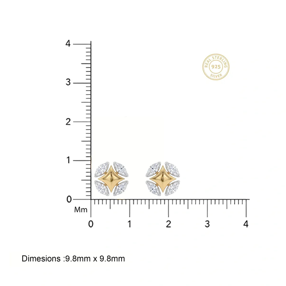Marquise Diamond Starburst Stud Earrings in 925 Sterling Silver