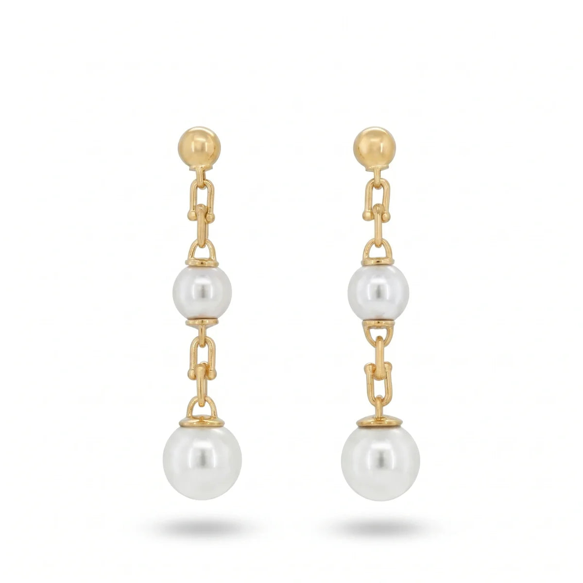 Classic Double Pearl Drop Earrings in 925 Sterling Silver