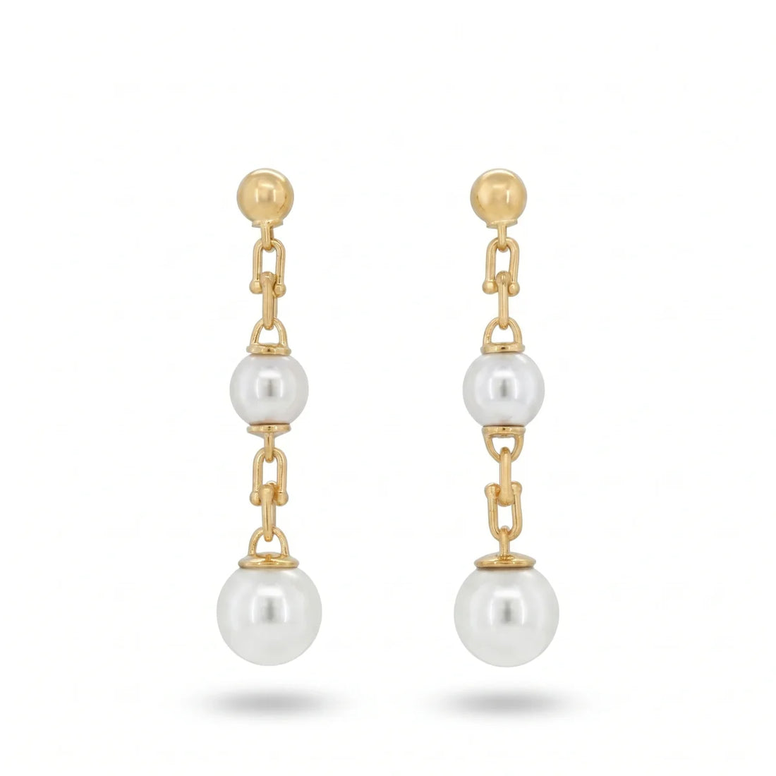Classic Double Pearl Drop Earrings in 925 Sterling Silver