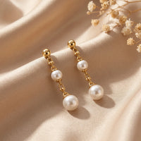 Classic Double Pearl Drop Earrings in 925 Sterling Silver