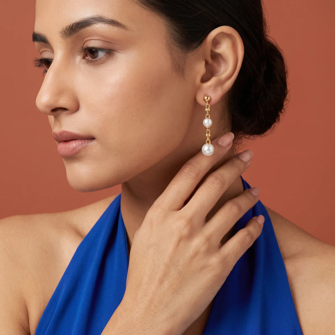 Classic Double Pearl Drop Earrings in 925 Sterling Silver