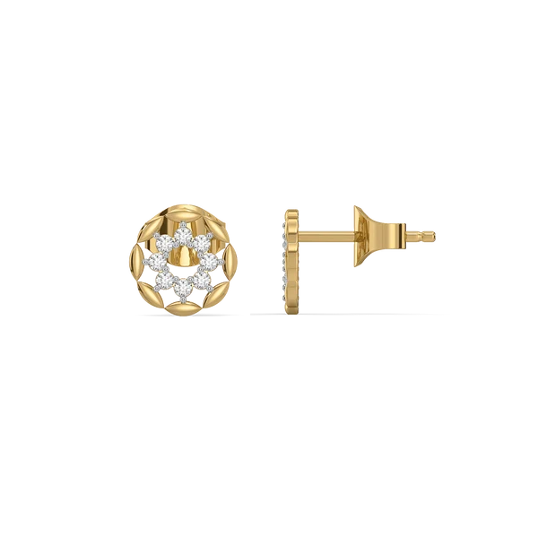 Golden Floral Diamond Stud Earrings