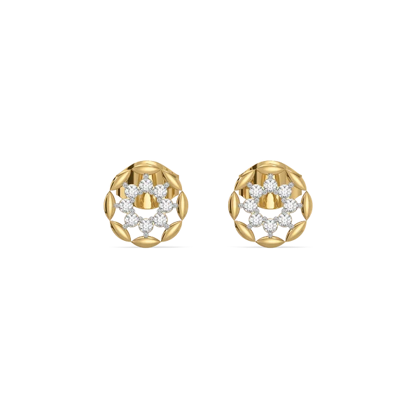 Golden Floral Diamond Stud Earrings
