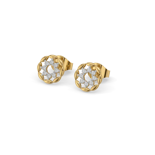 Golden Floral Diamond Stud Earrings