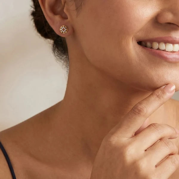 Golden Floral Diamond Stud Earrings