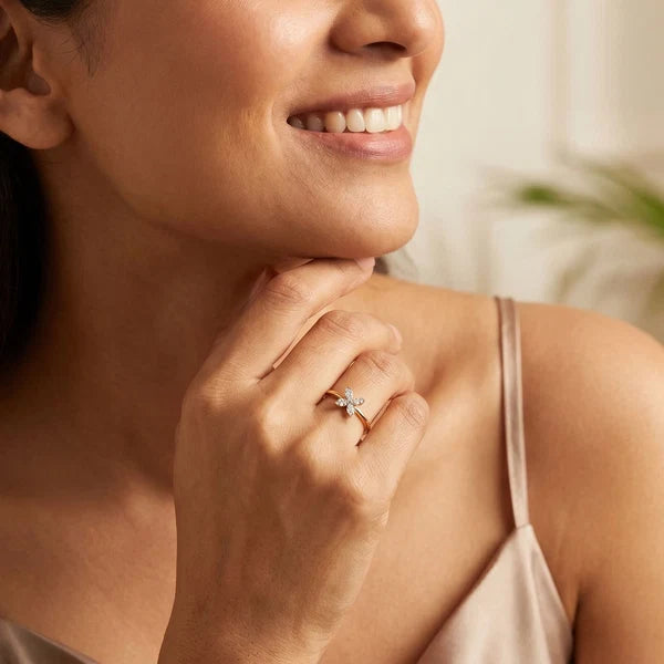 Four-Petal Diamond Blossom Ring