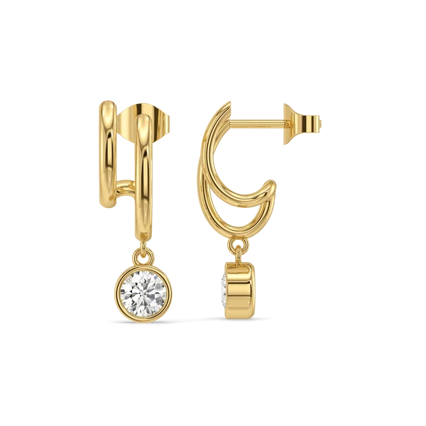 Golden Double Hoop Diamond Drop Earrings