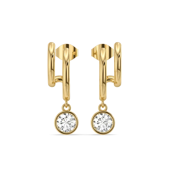 Golden Double Hoop Diamond Drop Earrings