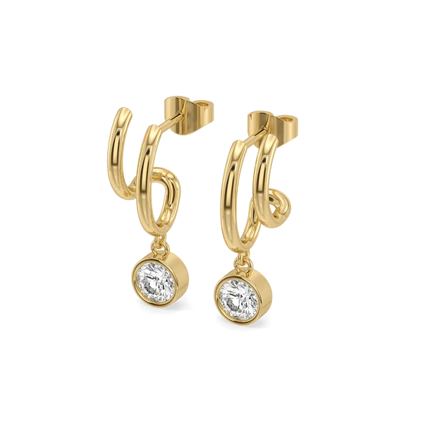 Golden Double Hoop Diamond Drop Earrings