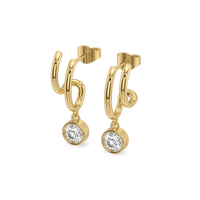Golden Double Hoop Diamond Drop Earrings