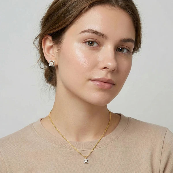 Regal Radiance Princess Diamond Pendant Necklace