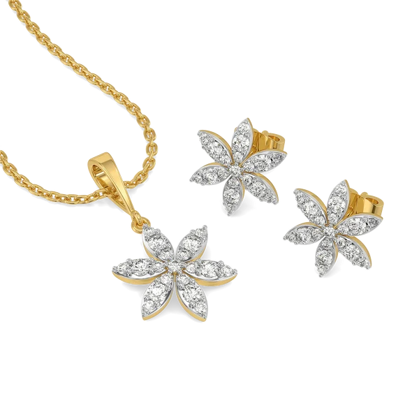 Blossom Radiance Diamond Flower Pendant & Stud Earrings Set
