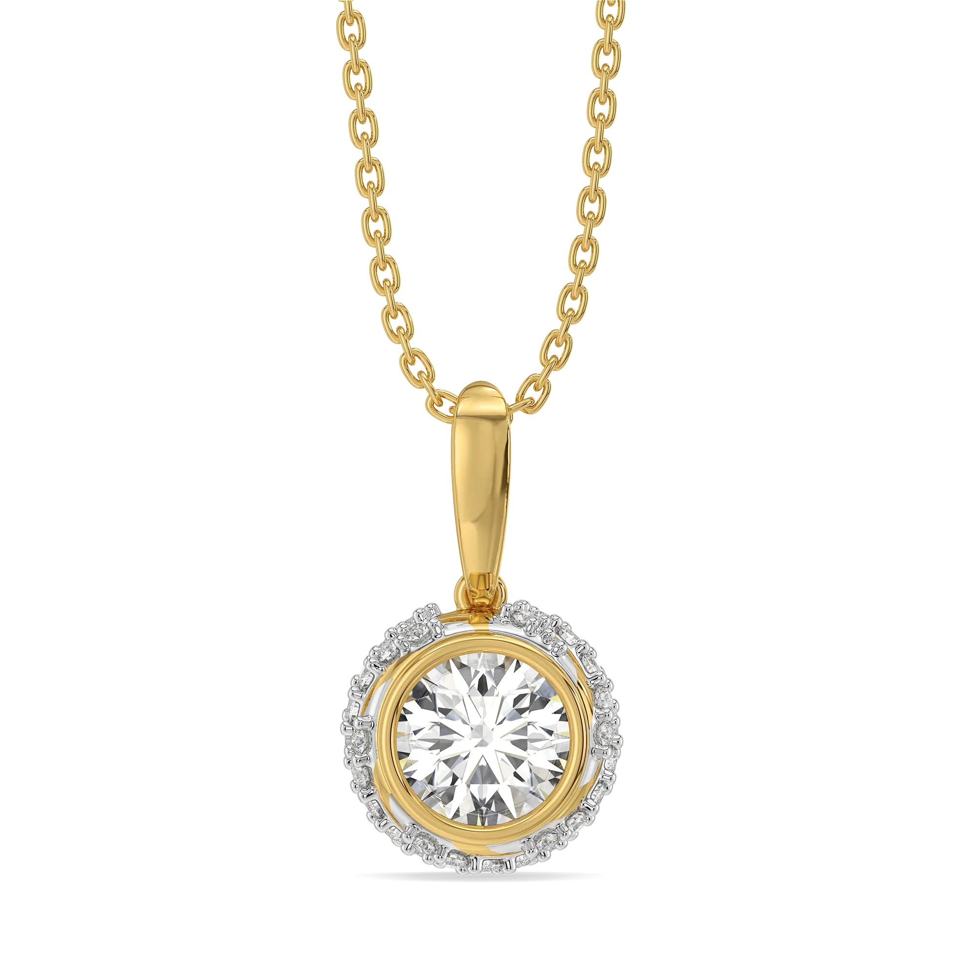 Aurelia Halo Solitaire Diamond Pendant Necklace