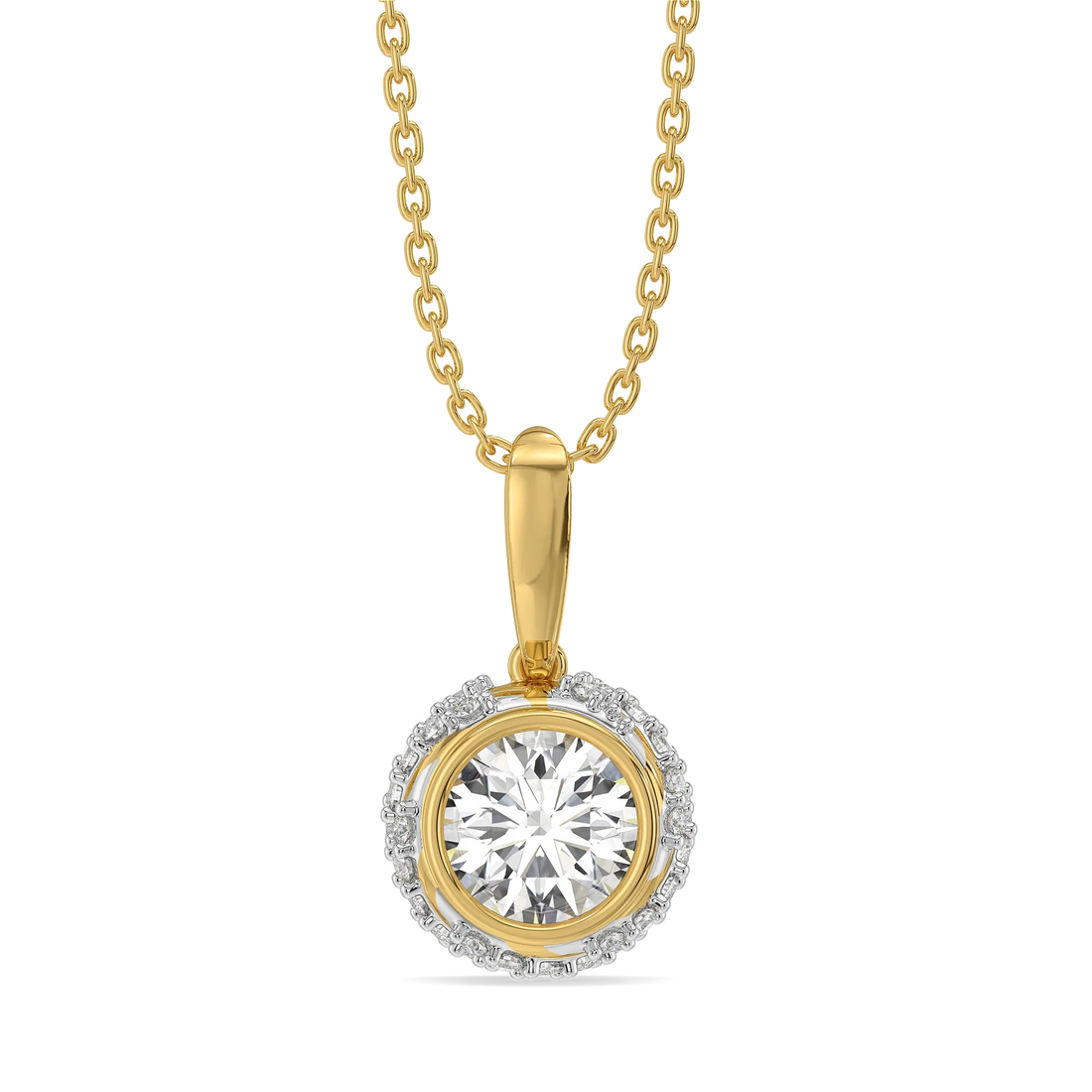 Aurelia Halo Solitaire Diamond Pendant Necklace