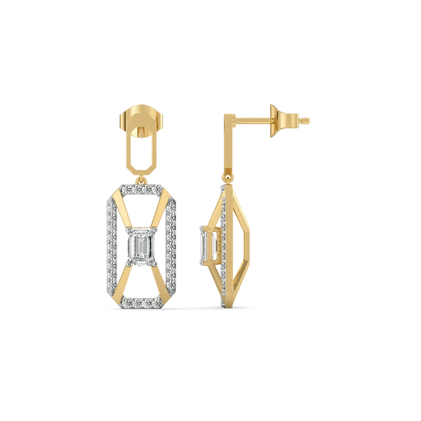 Geometric Emerald-Cut Diamond Drop Earrings