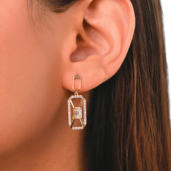Geometric Emerald-Cut Diamond Drop Earrings