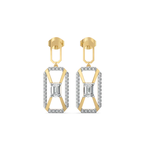 Geometric Emerald-Cut Diamond Drop Earrings
