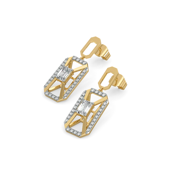 Geometric Emerald-Cut Diamond Drop Earrings