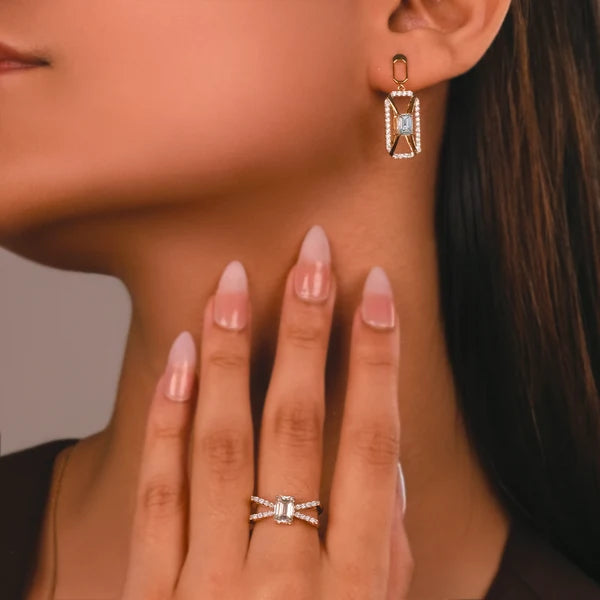 Geometric Emerald-Cut Diamond Drop Earrings