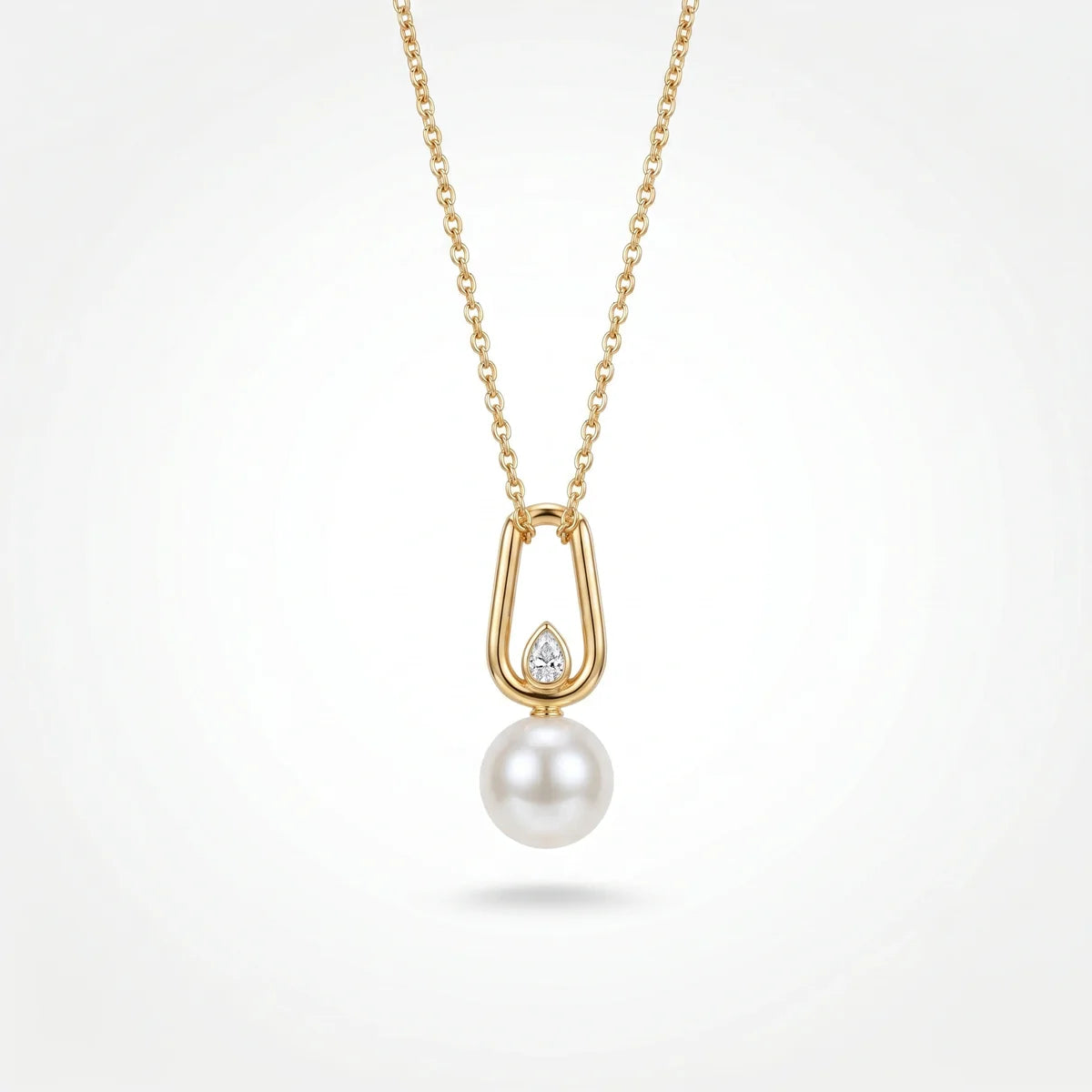 Pear Diamond & Freshwater Pearl Drop Pendant Necklace in 925 Sterling Silver