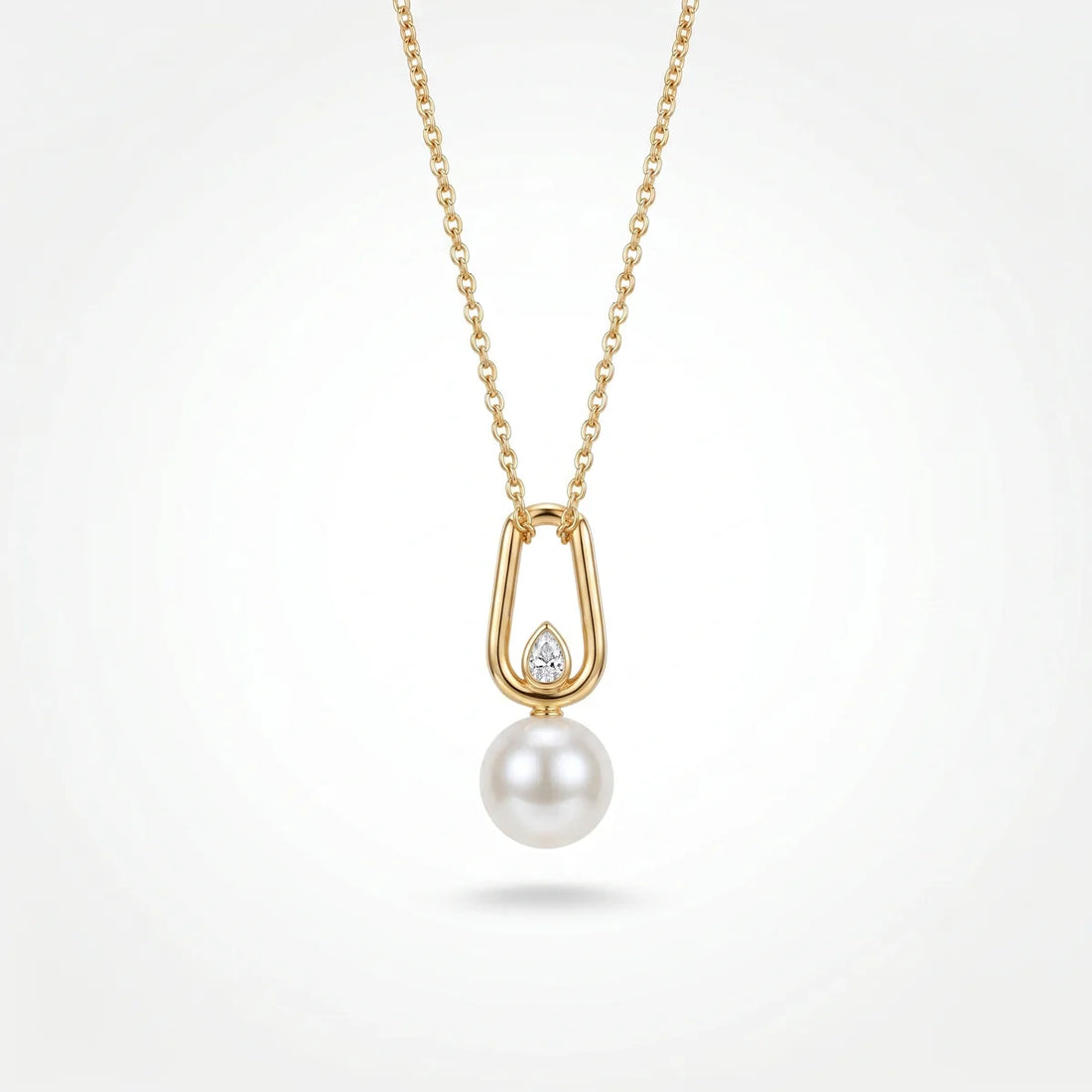 Pear Diamond & Freshwater Pearl Drop Pendant Necklace in 925 Sterling Silver