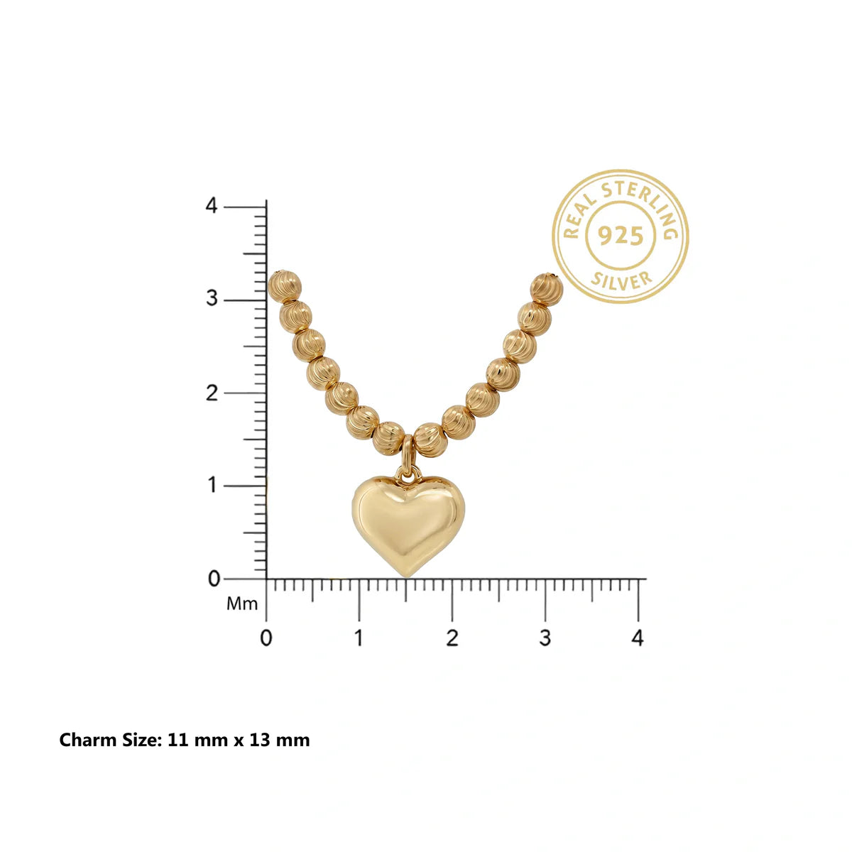 Puffed Heart Beaded Pendant Necklace in 925 Sterling Silver | Modern Heart Charm Necklace